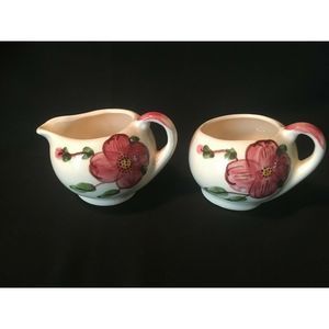 Stetson Style Red Flower Sugar Bowl n Creamer.
